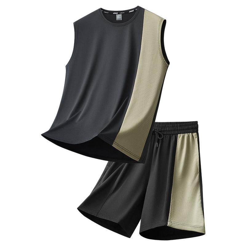Summer Casual Sports Suit Men's Short Sleeved Lightweight Quick Drying Ice Silk Two-piece Set