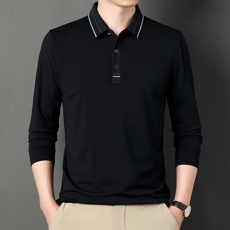 Autumn New Long-T-Shirt Men's Lapel Polo Shirt Youth Business Slim Fit