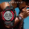 Senors Watch Digital Sports 50m Waterproof Stylish Multifunctional LED Display Outdoor Watch Men's (3-Red)