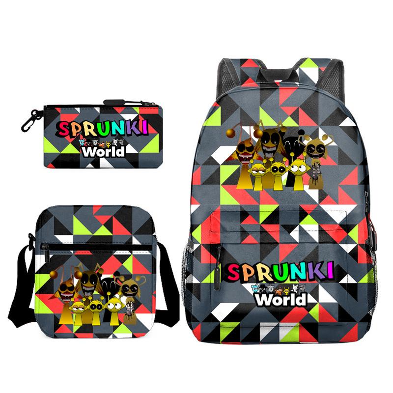 New Rhythm Box Sprunki Music Game Schoolbag Backpack Pencil Case Three-piece Set Student Heat Transfer Backpack D