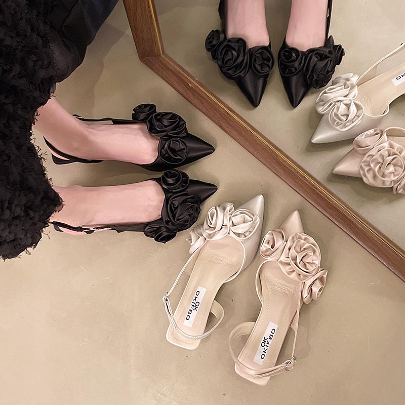 Designer Woman Shoes Pointed Toe Flower Sexy Women Shoes Sandals Dress Slippers Mules Shoes Spring New Flip Flops French Female