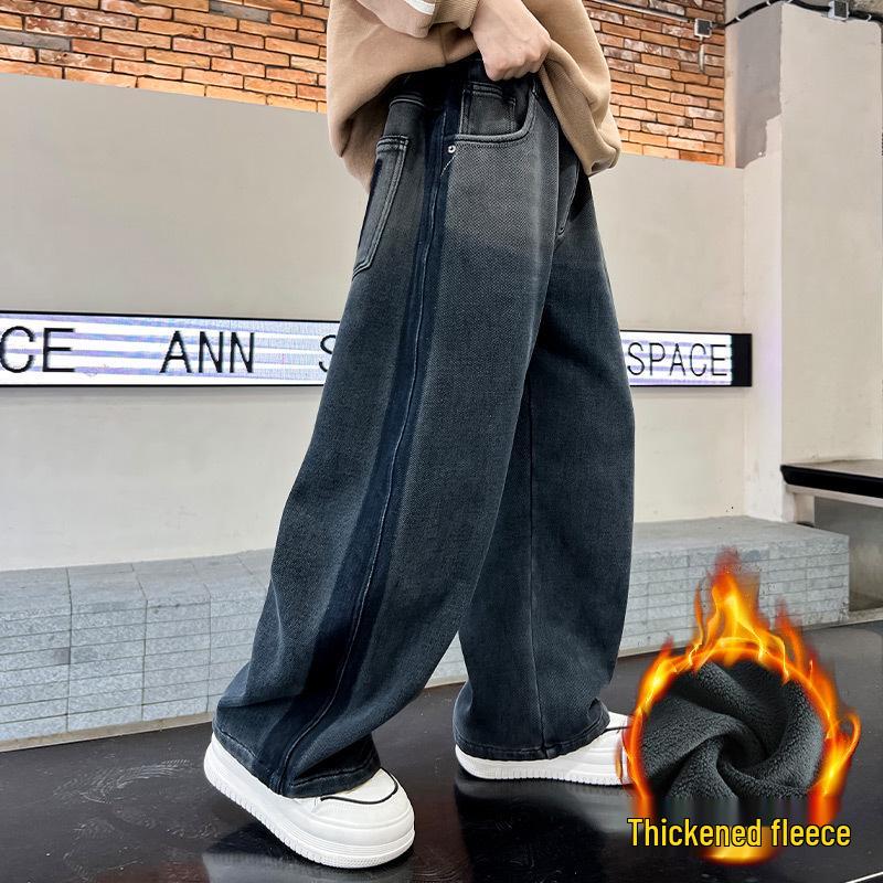 

Зимние брюки для мальчиков на флисовой подкладке 2025: Утепленные осенне-зимние джинсы для детей среднего и старшего возраста 140 cm