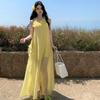 Design Sense Niche Dress Irregular Neck Birthday Party Dress Vacation Yellow French Stunning Skirt Women