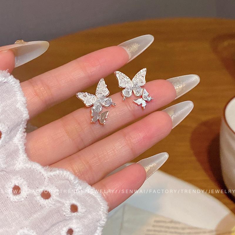 Delicate micro zircon butterfly earrings women's light luxury stud earrings Internet celebrity earrings