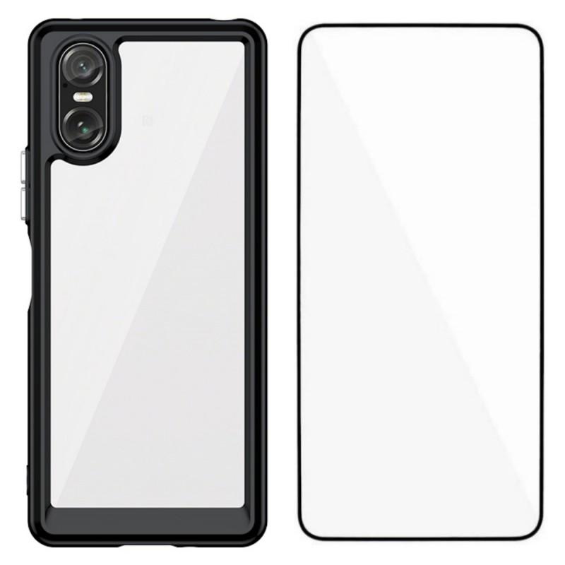 Pro pouzdro na telefon Sony Xperia 10 VI WANLONFENG Série XC TPU Akrylový kryt s tvrzeným sklem (Velký otvor pro objektiv)