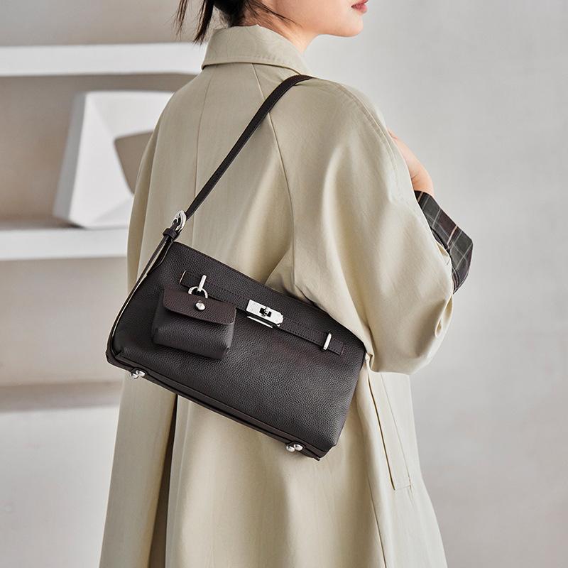 First Layer Cowhide Commuter Armpit Bag Portable Oblique Hobo Small Square Bag Versatile Fashion Women'S Bag