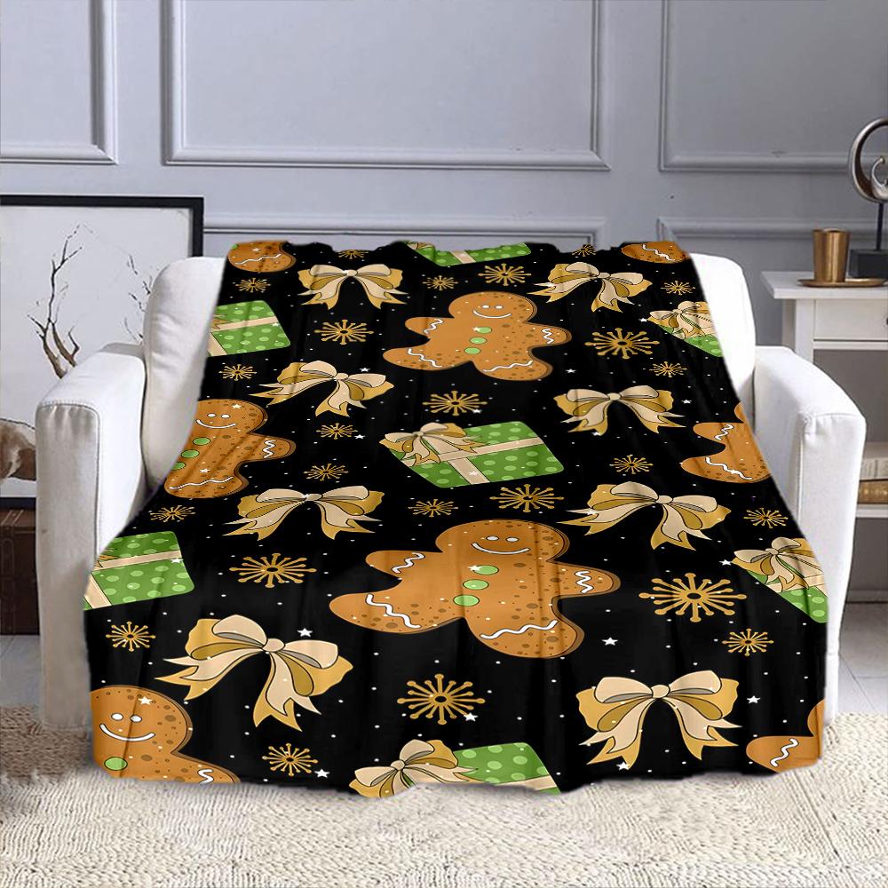 Festive Gingerbread and Gift Pattern Patterned Flannel Blanket Perfect for the Bedroom Living Room, Sofa, or a Little Nap