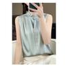 Lace Trim Sleeveless Solid Color One Button Blouse Silk Satin Slimming Commuter Shirt For Women Elegant Spring Summer Lightweight Top