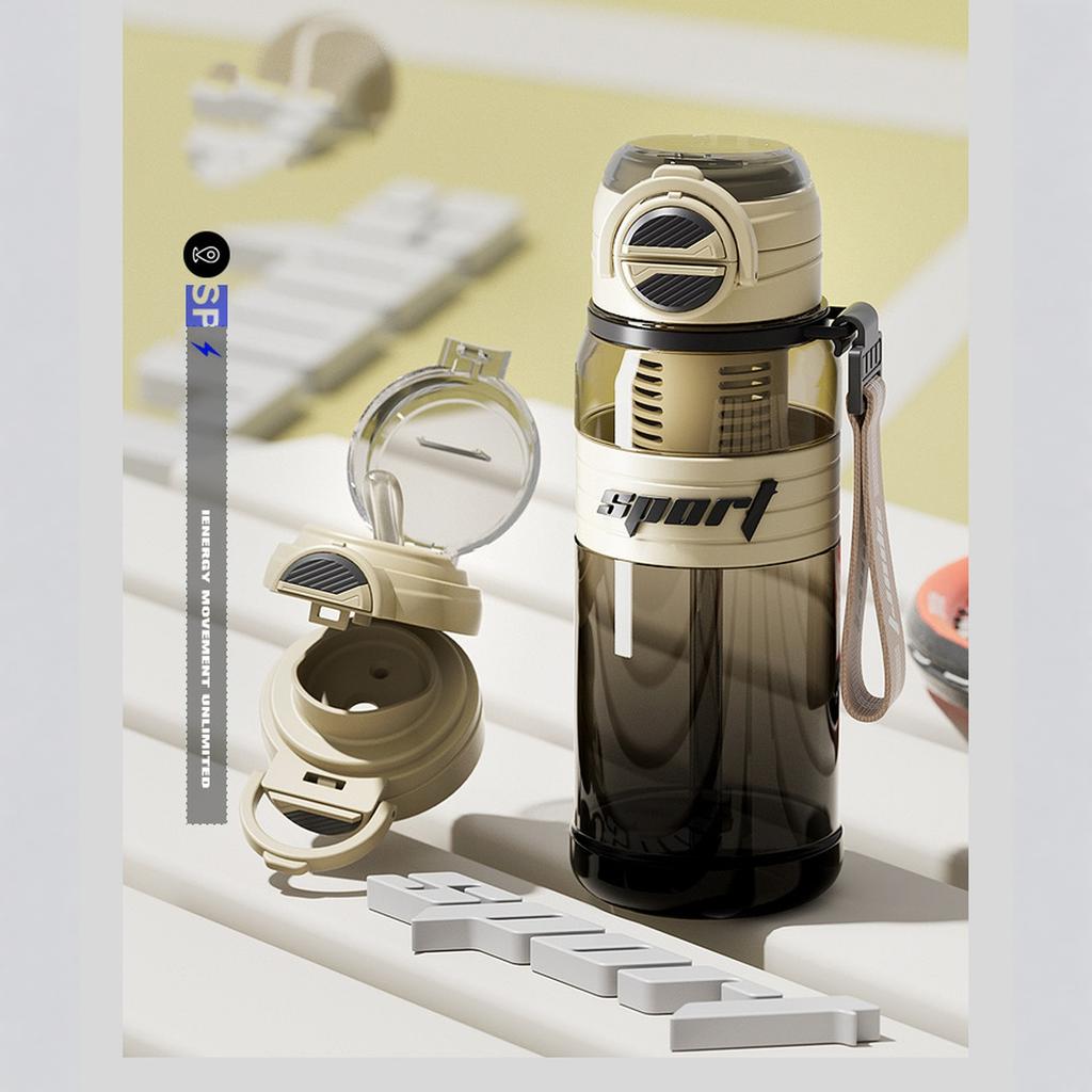 Sports Water Bottle, Plastic Water Cup, High Straw Cup, Large Capacity Double Drinking Cup 800ml/27oz