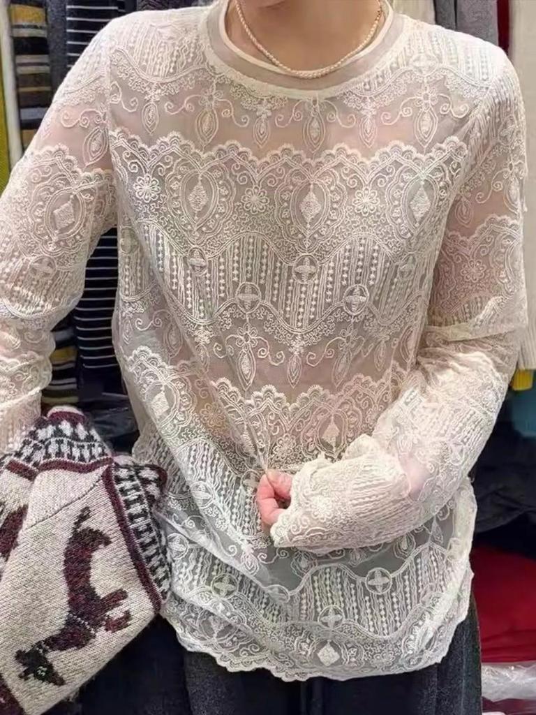 Camisa de Renda com Trança Estilo Coreano 2026 - Novo Design Outono/Inverno