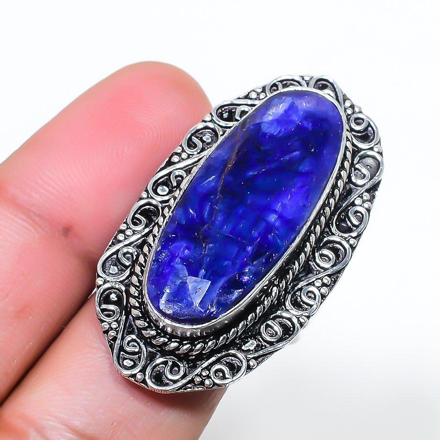 Natural Blue Jade Gemstone 925 Sterling Silver Jewelry Ring Size 7.5 AR-17074