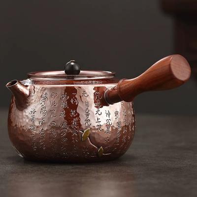 Handgemachte lila Kupferteekanne mit seitlichem Griff, Wasserkocher für die Küche zu Hause, Vintage-Teekanne aus reinem Kupfer, chinesisches Kung-Fu-Teeservice