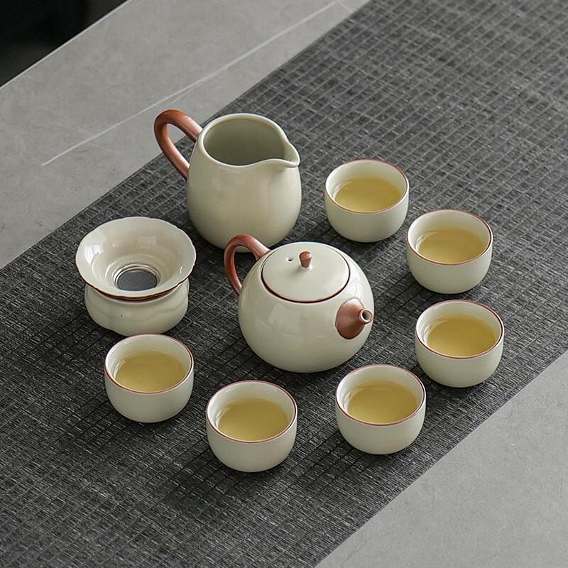 Handon Ru Kiln Xishi Pot 9-Piece Ceramic Tea Set