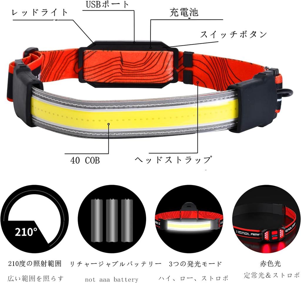 Angle LED USB COB Lamp Bright 3 Lighting 3 Warning Light Battery Level Super Ideal for Outdoor Use Ultra-Wide Headlight, Rechargeable, Beads,