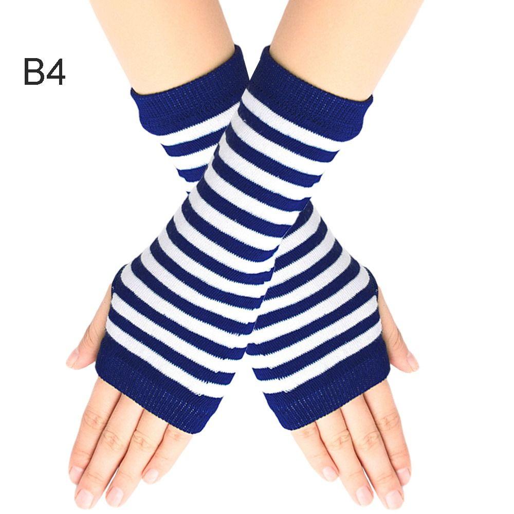 Thin Cartoon Cosplay Party Knitted Fingerless Gloves Stripes Mittens Elasticity Gloves Half Finger