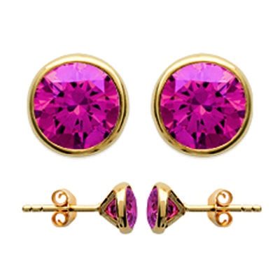 [M1118] - Gold Plated 'Unique' Ruby ​​gold Earrings - 6 Mm