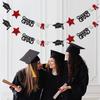 Black and Red Congrats Grad Banner Graduation Decorations Class of 2026 Glitter Star Grad Cap Certificate Bunting Garland for Graduation Party