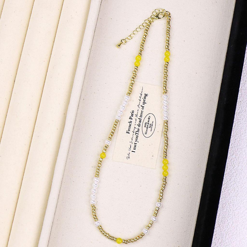 2025 Trendy Milk Orange Beaded Necklace: Women's Gold-Plated Pearl & Copper Layered Clavicle Chain