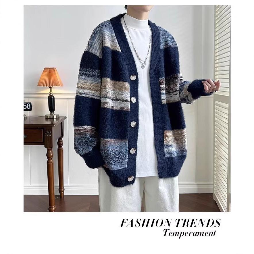 Autumn Men's Striped Gradient Cardigan Sweater