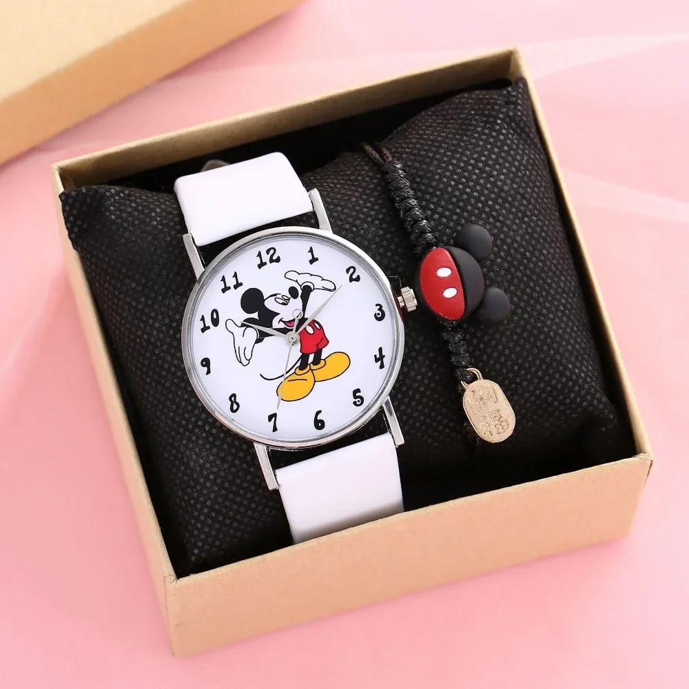 Disney Damen Kinder Uhr Armband Set Geschenkbox Mode Mickey Maus Cartoon Kinderuhr Damenarmband mit Box