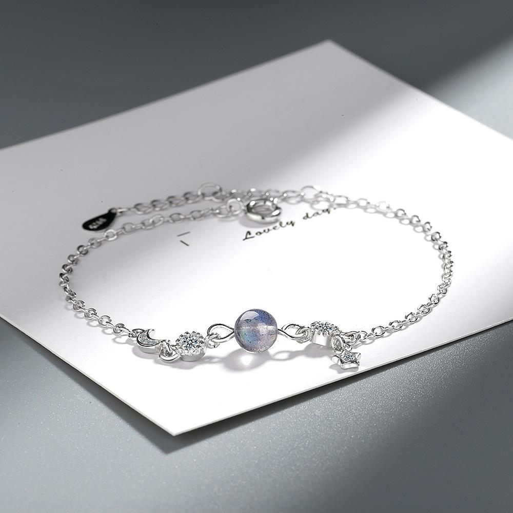 Simple Female Bracelet 925 Sterling Sliver Blue Moon Zircon Crystal Charm Bracelet for Women Girls Chain Wedding Jewelry Gift