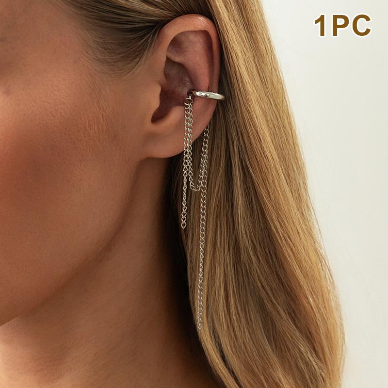 1/2Pcs Long Tassel Chain Ear Cuff Ear Clip Without Hole C Shape Earring For Women Cartilage Pearl Chain Clip Earrings Jewelry