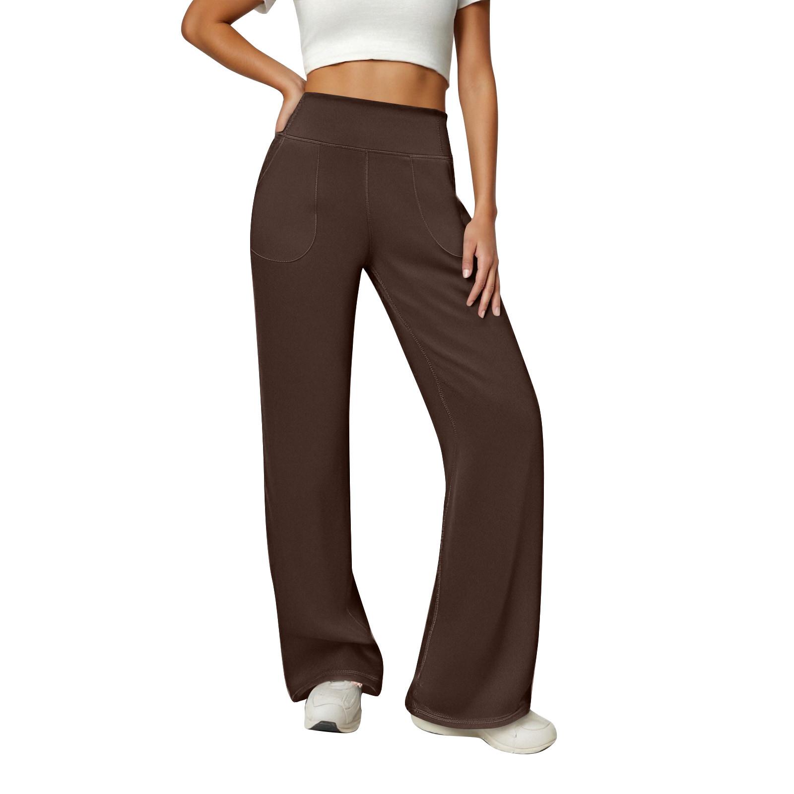 

Женские брюки для йоги, широкие брюки, высокая посадка, эластичные, платьишко, свободные, повседневные спортивные штаны с карманами XL коричневый