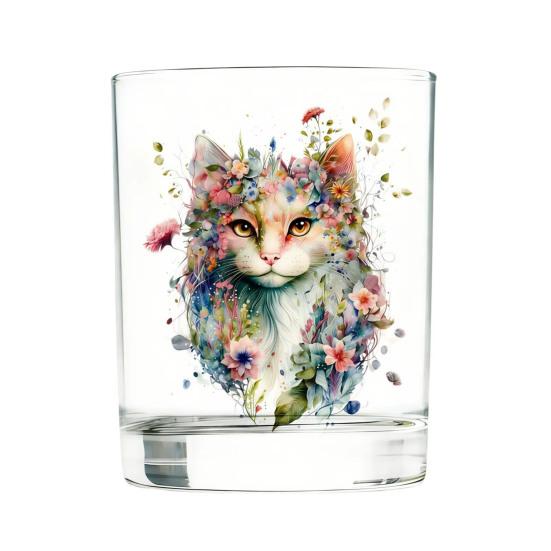 Cute Cat Floral Glass Juice Coffee Cup Milk Tea Glass C