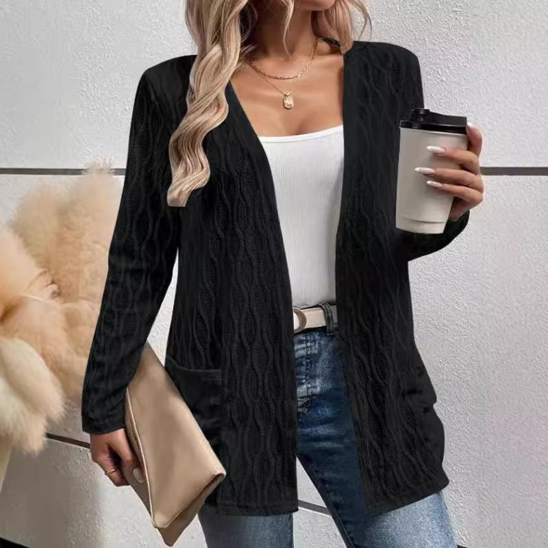 New Spring and Autumn Hollow Out Solid Color Casual Elegant Commuting Knit Long Sleeve Cardigan Jacket for Women