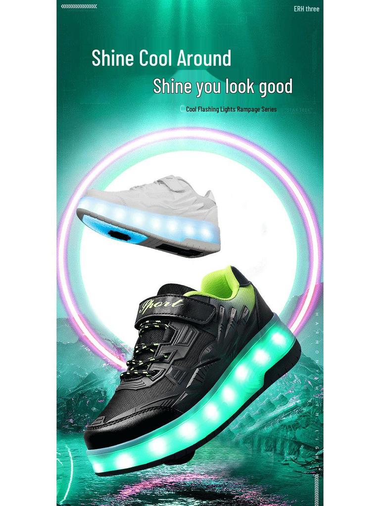 Kids' Luminous Roller Shoes: Four-Wheel Skates for Girls & Two-Wheel Retractable Skates for Boys