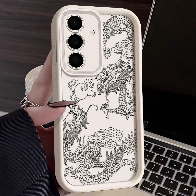 Dragon Clouds Line Art Pattern Tiger S25Ultra Phone Case For Samsung Galaxy S25 S24 S23 Ultra 5G S22 S20 Plus S21 FE Cover Funda