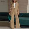 ZANZEA Women Long Sleeve Cardigan Blazer and Pants Casual Two Piece Suit Sets