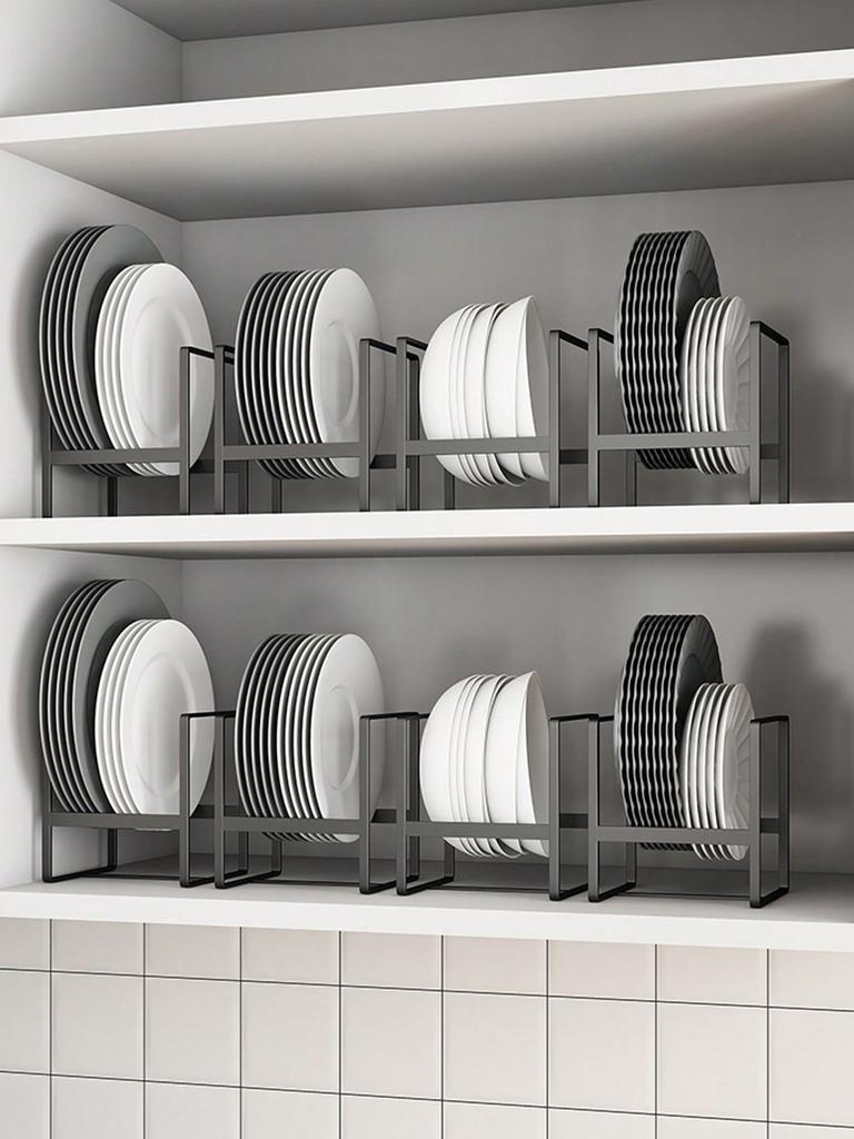 1/2pcs Iron Dish Storage Holder, Minimalist Black Dish Rack For Kitchen, Dish Stand Holder, Multifunctional Kitchen Storage Shelf For Dish, Pan, Bowls