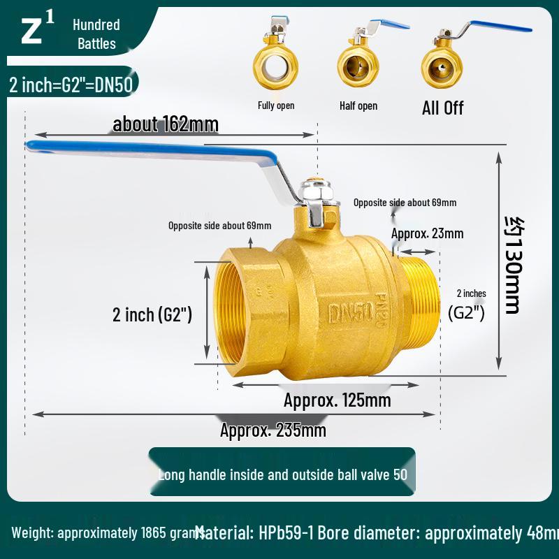 Copper Ball Valve for Gas & Water Heater: Internal/External Thread, Large Flow, Sizes 2-6 Points, 1 Inch