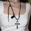 Punk Gothic Maillard Style Crystal Bead Chain Necklace for Woman Animal Horror Black Bat Cross Jewelry Gift Witch Choker Gift