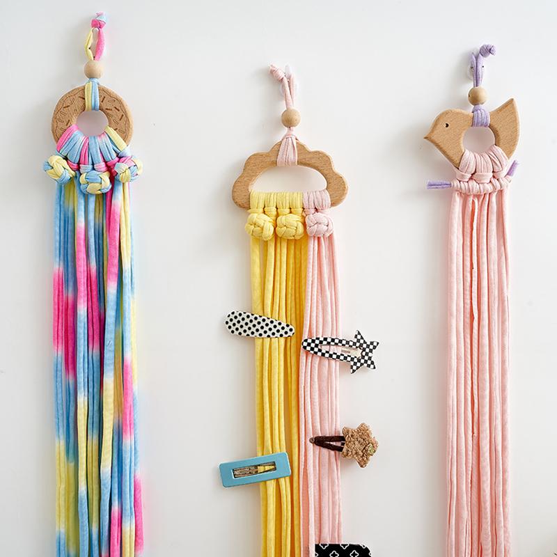 1Pc Wire Storage Pendant Strip Line Nordic Wind Woven Cartoon Wood Hairpin Finishing Wall Decoration