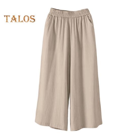 

Женские укороченные брюки с эластичной резинкой на талии, широкие брюки со средней посадкой и карманами, однотонные свободные повседневные брюки M