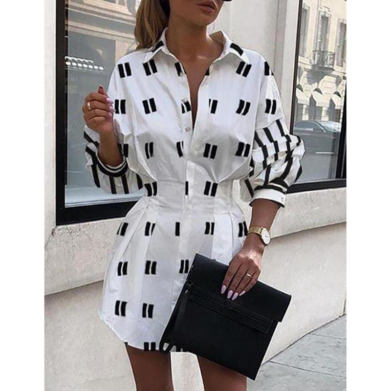 

Autumn New Fashionable Printed Waist-Controlled Long-Sleeved Shirt Equal sign Stripes Print XL