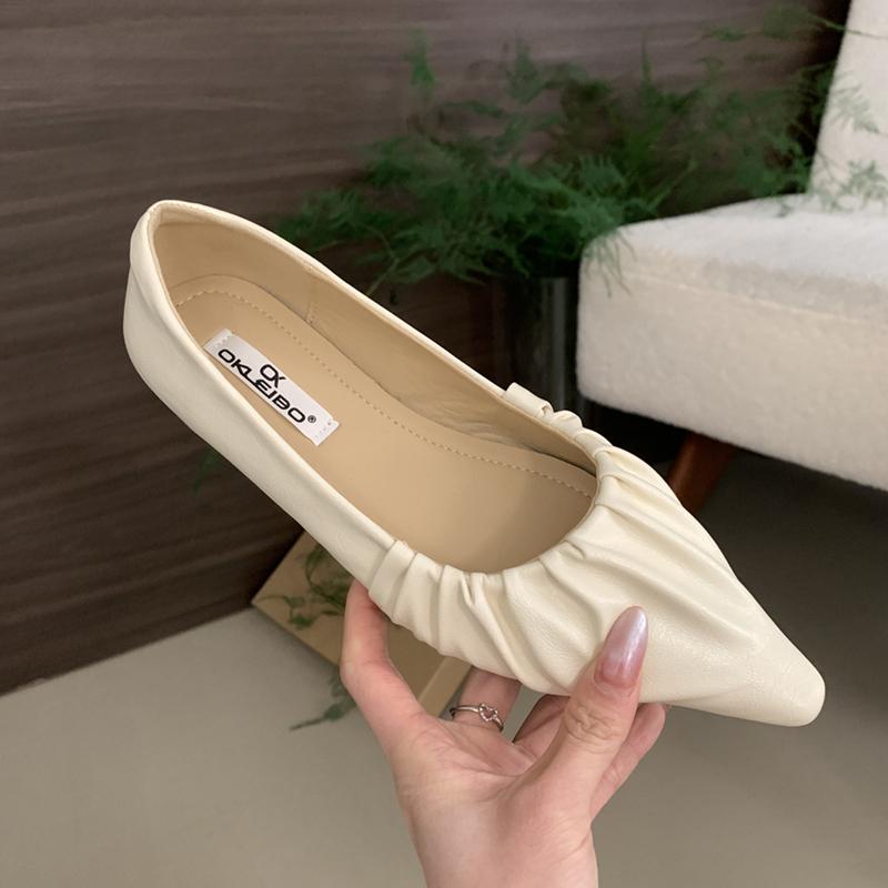 Fashion SUOJIALUN Spring New Brand Women Flat Shoes Fashion Pleated Ladies Elegant Boat Shoes Pointed Toe Shallow Slip On Single Shoes