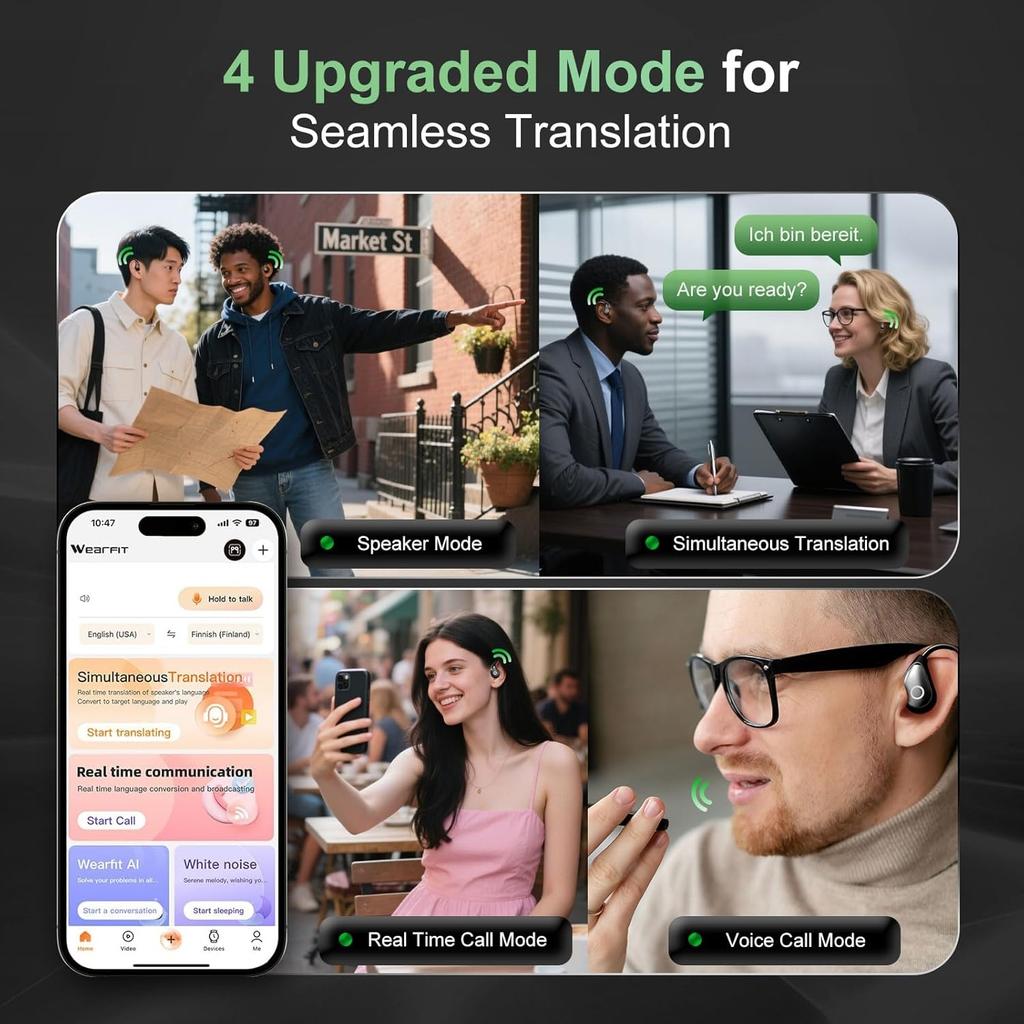 AI Translation Earbuds Real Time144 Languages 3-in-1 Translator Earphone Bluetooth 5.4 HiFi Sound 60Hrs Audifonos Traductores Inglés Español Headphone