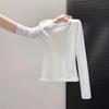 Schlankes und schmales Spice Girl Top Herbst Leicht Transparent Rundhalsausschnitt Jacquard-Struktur Langarm-T-Shirt Vorderseite Schulter Unterseite Hemd Damen