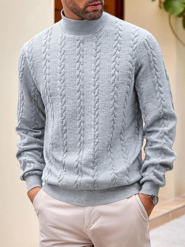 European Men's High Collar Jacquard Sweater - Solid Color, Autumn/Winter Fashion