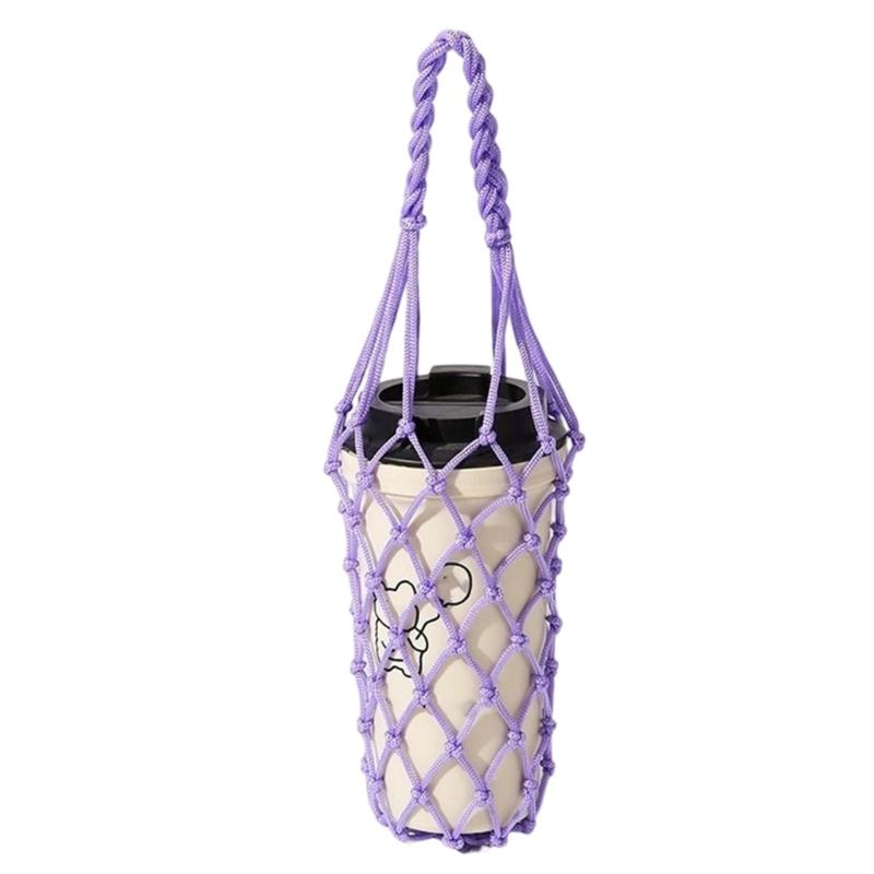 Portable Cup Wrap with Cord Pattern and Carry Handle, Light Outer Coverage for Takeaway Coffee and Desk Beverage Use
