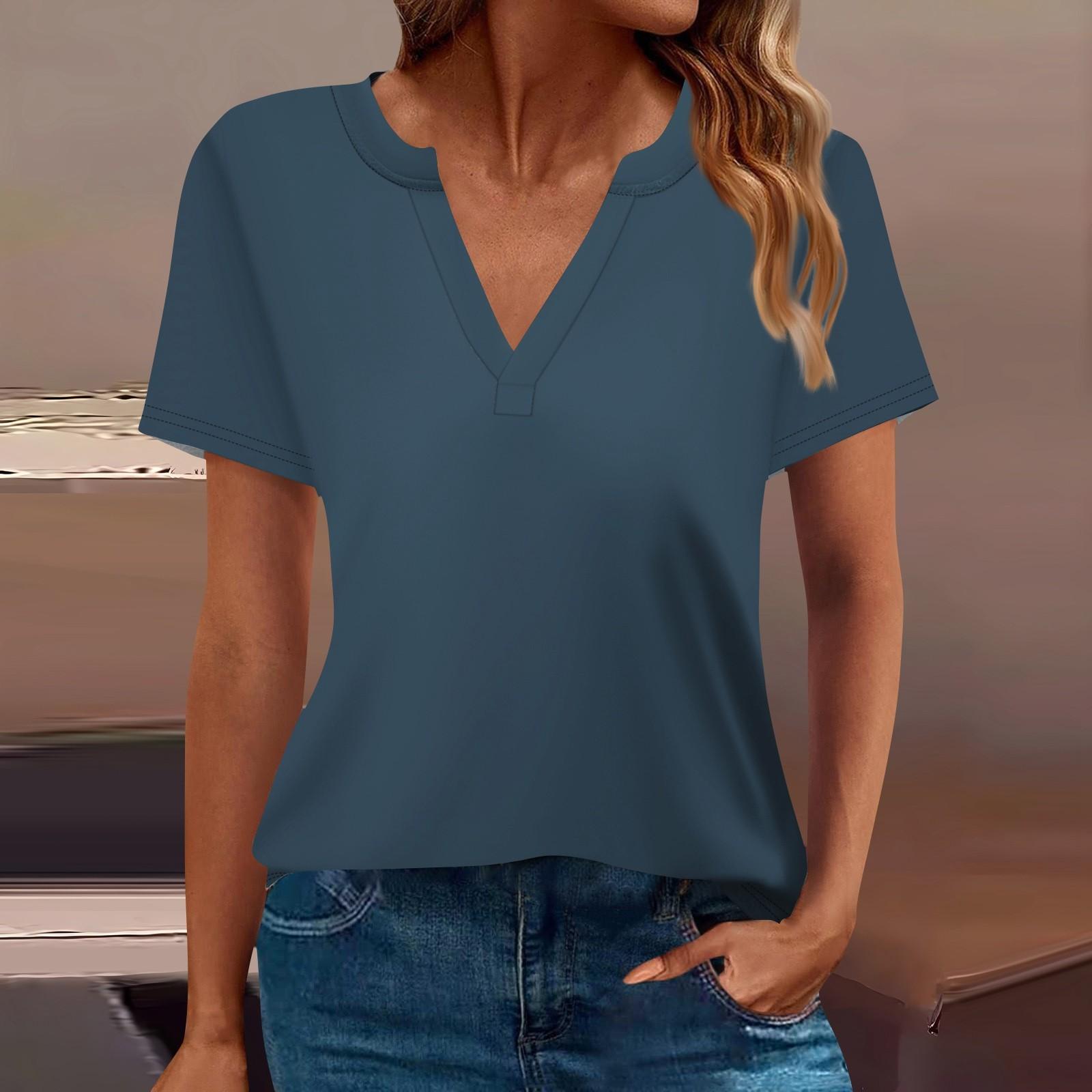 Жен. Футболка Футболка Сплошной цвет С короткими рукавами Повседневные Выходные Мода — фото 11