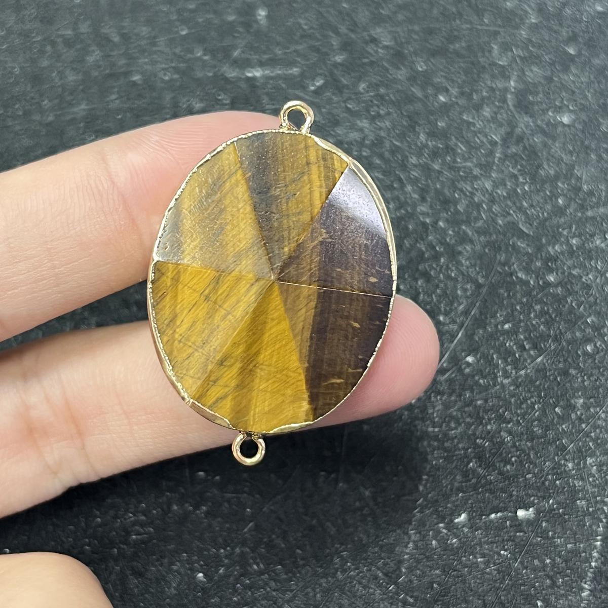 

1Pc, Faceted Natural Tiger s Eye Stone Connector with Golden Edge, Minimalist Fashion Style Oval Pendant Connector for Jewelry Making DIY 25×38mm 1Pc/25×38mm дубильна кора
