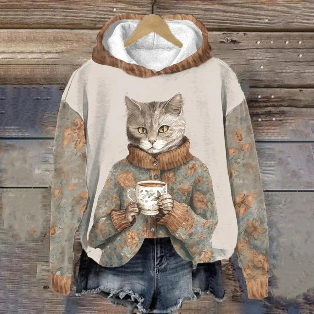 Fat Cat Dog Hoodies Animal 3D Print Women Men Casual Hooded Sweatshirts Streetwear Oversized Pullover Hoodie Top Female Clothing