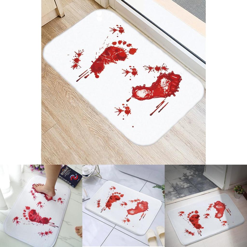 Halloween Blood Footprint Pattern Bath Mat With Polyester Fabric And Cartoon Design For Bathroom Decor