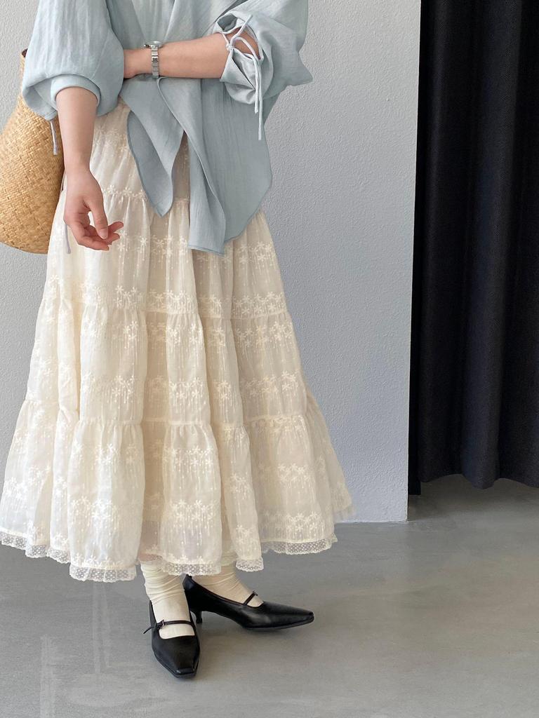 Jiang Zuo French Lace Embroidered Long Skirt - Women's 2026 Spring Large Swing Style