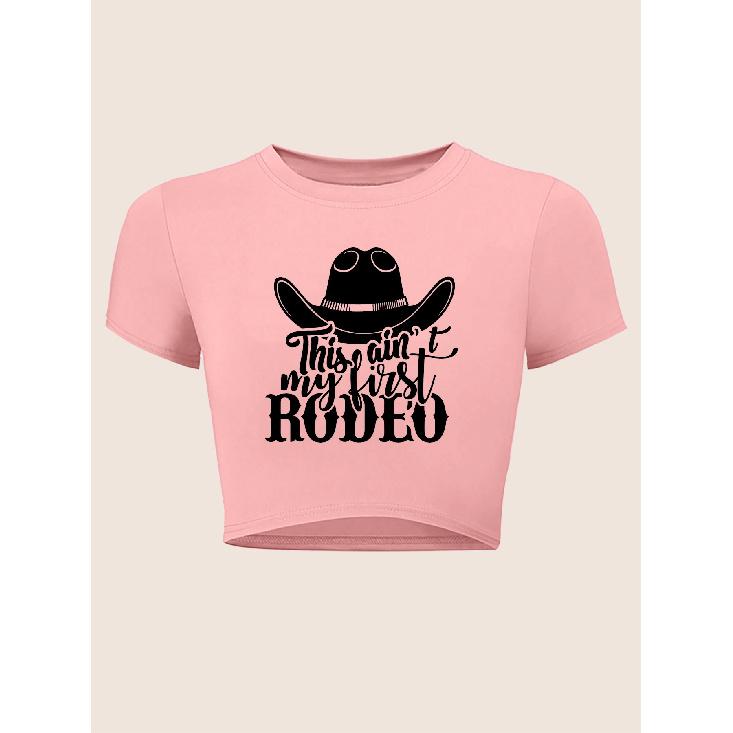 Trendy Western-style letter-printed women s short crop top with short sleeves T Shirt S розовый