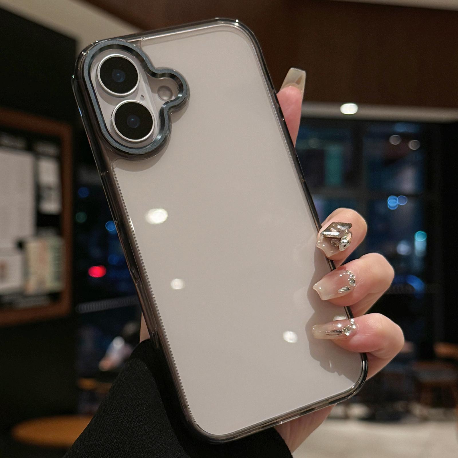 

For iPhone 16 Case TPU+Tempered Glass Clear Phone Cover Transparent Grey